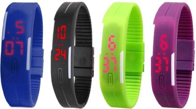 NS18 Silicone Led Magnet Band Watch Combo of 4 Blue, Black, Green And Purple Digital Watch  - For Couple   Watches  (NS18)