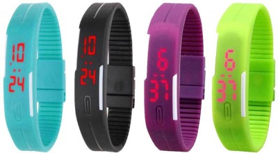 NS18 Silicone Led Magnet Band Combo of 4 Sky Blue, Black, Purple And Green Digital Watch  - For Boys & Girls   Watches  (NS18)