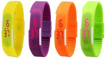 NS18 Silicone Led Magnet Band Combo of 4 Yellow, Purple, Orange And Green Digital Watch  - For Boys & Girls   Watches  (NS18)