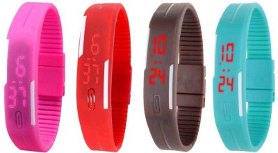 NS18 Silicone Led Magnet Band Watch Combo of 4 Pink, Red, Brown And Sky Blue Digital Watch  - For Couple   Watches  (NS18)
