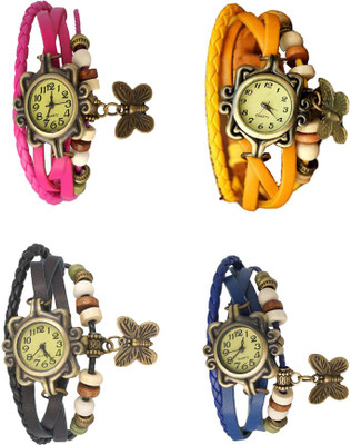 NS18 Vintage Butterfly Rakhi Combo of 4 Pink, Black, Yellow And Blue Analog Watch  - For Women   Watches  (NS18)