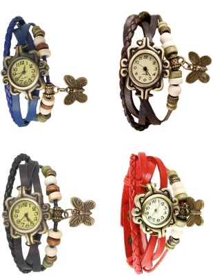 NS18 Vintage Butterfly Rakhi Combo of 4 Blue, Black, Brown And Red Analog Watch  - For Women   Watches  (NS18)