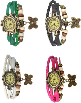 

Kissu Vintage Rakhi Combo of 4 Green, White, Black And Pink Watch - For Women