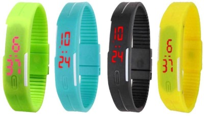 NS18 Silicone Led Magnet Band Combo of 4 Green, Sky Blue, Black And Yellow Digital Watch  - For Boys & Girls   Watches  (NS18)