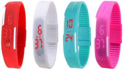 NS18 Silicone Led Magnet Band Watch Combo of 4 Red, White, Sky Blue And Pink Digital Watch  - For Couple   Watches  (NS18)