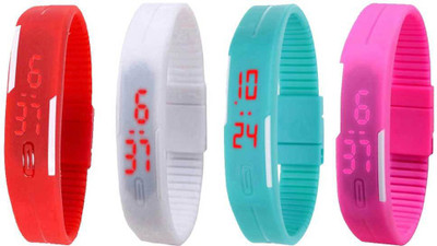 View NS18 Silicone Led Magnet Band Watch Combo of 4 Red, White, Sky Blue And Pink Digital Watch  - For Couple Wrist Watches Price Online(NS18)