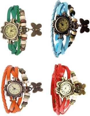 NS18 Vintage Butterfly Rakhi Combo of 4 Green, Orange, Sky Blue And Red Analog Watch  - For Women   Watches  (NS18)