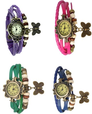 NS18 Vintage Butterfly Rakhi Combo of 4 Purple, Green, Pink And Blue Analog Watch  - For Women   Watches  (NS18)
