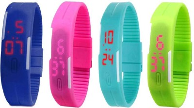 NS18 Silicone Led Magnet Band Combo of 4 Blue, Pink, Sky Blue And Green Digital Watch  - For Boys & Girls   Watches  (NS18)