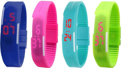 

Kissu Led Magnet Band Combo of 4 Blue, Pink, Sky Blue And Green Watch - For Men & Women
