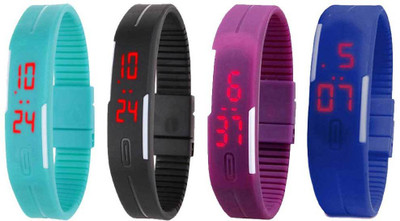 

NS18 Silicone Led Magnet Band Combo of 4 Sky Blue, Black, Purple And Blue Watch - For Boys & Girls