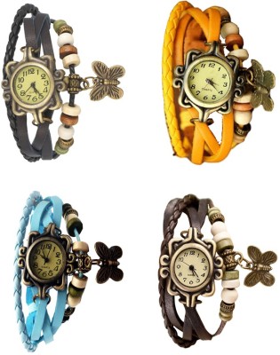 NS18 Vintage Butterfly Rakhi Combo of 4 Black, Sky Blue, Yellow And Brown Analog Watch  - For Women   Watches  (NS18)