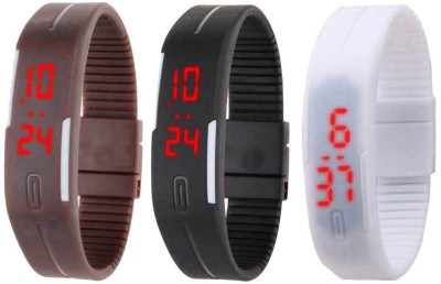 NS18 Silicone Led Magnet Band Combo of 3 Brown, Black And White Digital Watch  - For Boys & Girls   Watches  (NS18)
