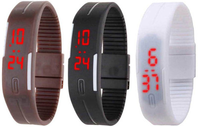 View NS18 Silicone Led Magnet Band Combo of 3 Brown, Black And White Digital Watch  - For Boys & Girls Wrist Watches Price Online(NS18)