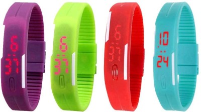 NS18 Silicone Led Magnet Band Watch Combo of 4 Purple, Green, Red And Sky Blue Digital Watch  - For Couple   Watches  (NS18)