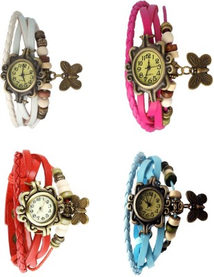 NS18 Vintage Butterfly Rakhi Combo of 4 White, Red, Pink And Sky Blue Analog Watch  - For Women   Watches  (NS18)
