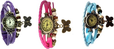 NS18 Vintage Butterfly Rakhi Watch Combo of 3 Purple, Pink And Sky Blue Analog Watch  - For Women   Watches  (NS18)