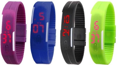 NS18 Silicone Led Magnet Band Combo of 4 Purple, Blue, Black And Green Digital Watch  - For Boys & Girls   Watches  (NS18)