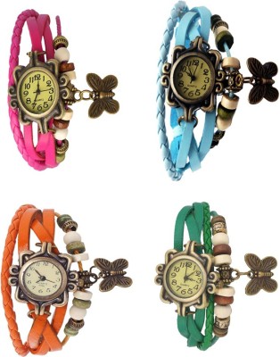 NS18 Vintage Butterfly Rakhi Combo of 4 Pink, Orange, Sky Blue And Green Analog Watch  - For Women   Watches  (NS18)