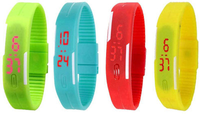 

NS18 Silicone Led Magnet Band Combo of 4 Green, Sky Blue, Red And Yellow Watch - For Boys & Girls