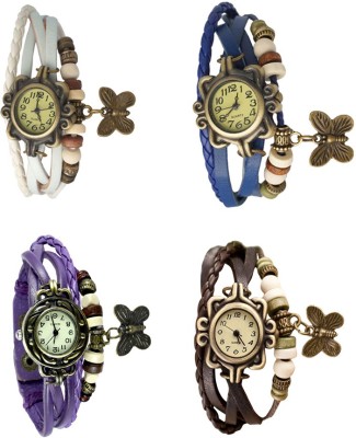 NS18 Vintage Butterfly Rakhi Combo of 4 White, Purple, Blue And Brown Analog Watch  - For Women   Watches  (NS18)
