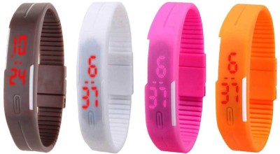 NS18 Silicone Led Magnet Band Combo of 4 Brown, White, Pink And Orange Digital Watch  - For Boys & Girls   Watches  (NS18)