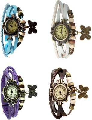 NS18 Vintage Butterfly Rakhi Combo of 4 Sky Blue, Purple, White And Brown Analog Watch  - For Women   Watches  (NS18)
