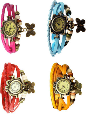 

NS18 Vintage Butterfly Rakhi Combo of 4 Pink, Red, Sky Blue And Yellow Watch - For Women