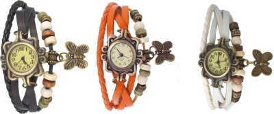 NS18 Vintage Butterfly Rakhi Watch Combo of 3 Black, Orange And White Analog Watch  - For Women   Watches  (NS18)
