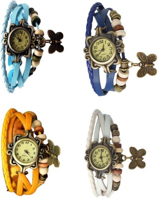 NS18 Vintage Butterfly Rakhi Combo of 4 Sky Blue, Yellow, Blue And White Analog Watch  - For Women   Watches  (NS18)