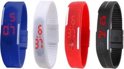 NS18 Silicone Led Magnet Band Combo of 4 Blue, White, Red And Black Digital Watch  - For Boys & Girls   Watches  (NS18)