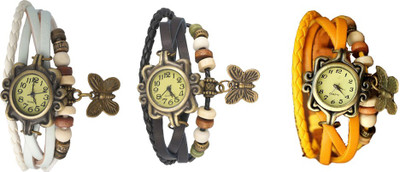 

Kissu Vintage Rakhi Combo of 3 White, Black And Yellow Watch - For Women