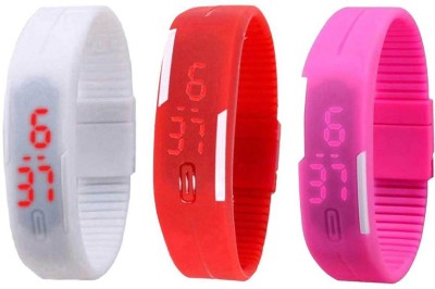 NS18 Silicone Led Magnet Band Combo of 3 White, Red And Pink Digital Watch  - For Boys & Girls   Watches  (NS18)