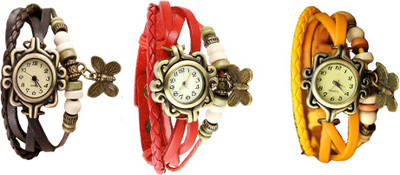 

Kissu Vintage Rakhi Combo of 3 Brown, Red And Yellow Watch - For Women
