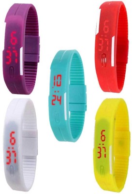 NS18 Silicone Led Magnet Band Combo of 5 Purple, Red, Sky Blue, White And Yellow Digital Watch  - For Boys & Girls   Watches  (NS18)