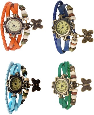 NS18 Vintage Butterfly Rakhi Combo of 4 Orange, Sky Blue, Blue And Green Analog Watch  - For Women   Watches  (NS18)
