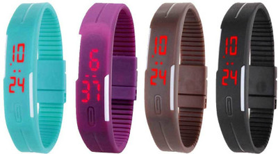 

Kissu Led Magnet Band Combo of 4 Sky Blue, Purple, Brown And Black Watch - For Men & Women