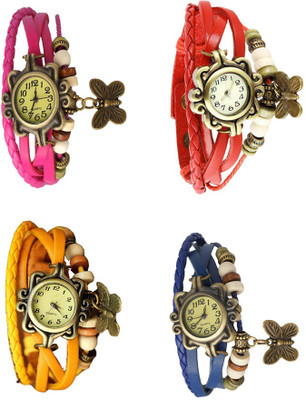 NS18 Vintage Butterfly Rakhi Combo of 4 Pink, Yellow, Red And Blue Analog Watch  - For Women   Watches  (NS18)