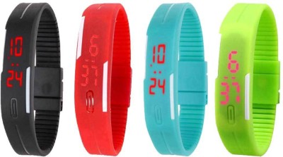 NS18 Silicone Led Magnet Band Combo of 4 Black, Red, Sky Blue And Green Watch  - For Boys & Girls   Watches  (NS18)