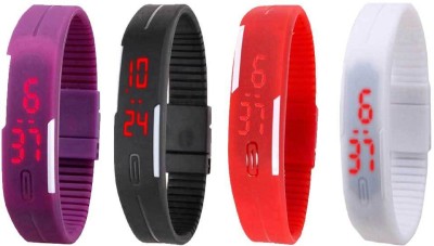 NS18 Silicone Led Magnet Band Combo of 4 Purple, Black, Red And White Digital Watch  - For Boys & Girls   Watches  (NS18)