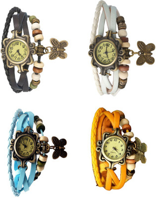 

Kissu Vintage Rakhi Combo of 4 Black, Sky Blue, White And Yellow Watch - For Women