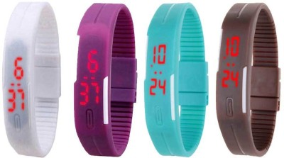 NS18 Silicone Led Magnet Band Combo of 4 White, Purple, Sky Blue And Brown Digital Watch  - For Boys & Girls   Watches  (NS18)