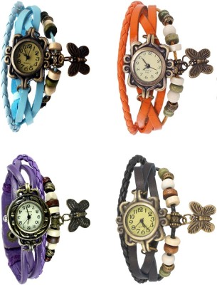 NS18 Vintage Butterfly Rakhi Combo of 4 Sky Blue, Purple, Orange And Black Analog Watch  - For Women   Watches  (NS18)