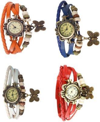 NS18 Vintage Butterfly Rakhi Combo of 4 Orange, White, Blue And Red Analog Watch  - For Women   Watches  (NS18)