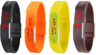 NS18 Silicone Led Magnet Band Combo of 4 Black, Orange, Yellow And Brown Digital Watch  - For Boys & Girls   Watches  (NS18)