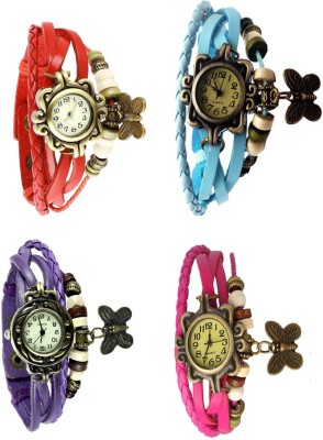 NS18 Vintage Butterfly Rakhi Combo of 4 Red, Purple, Sky Blue And Pink Analog Watch  - For Women   Watches  (NS18)
