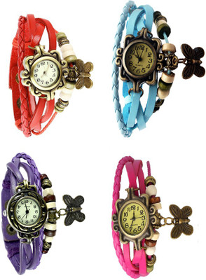 

NS18 Vintage Butterfly Rakhi Combo of 4 Red, Purple, Sky Blue And Pink Watch - For Women