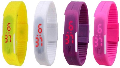 NS18 Silicone Led Magnet Band Watch Combo of 4 Yellow, White, Purple And Pink Digital Watch  - For Couple   Watches  (NS18)