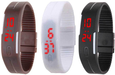 

RSN Silicone Led Magnet Band Combo of 3 Brown, White And Black Watch - For Men & Women