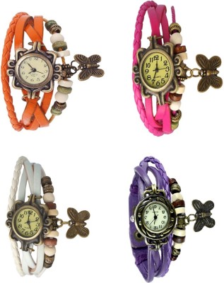 NS18 Vintage Butterfly Rakhi Combo of 4 Orange, White, Pink And Purple Analog Watch  - For Women   Watches  (NS18)